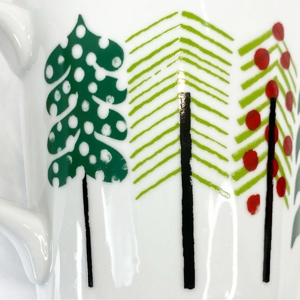Set of 2 Crate & Barrel “Jingle Mug” Yule Christmas Trees by Julia Rothman NWT
